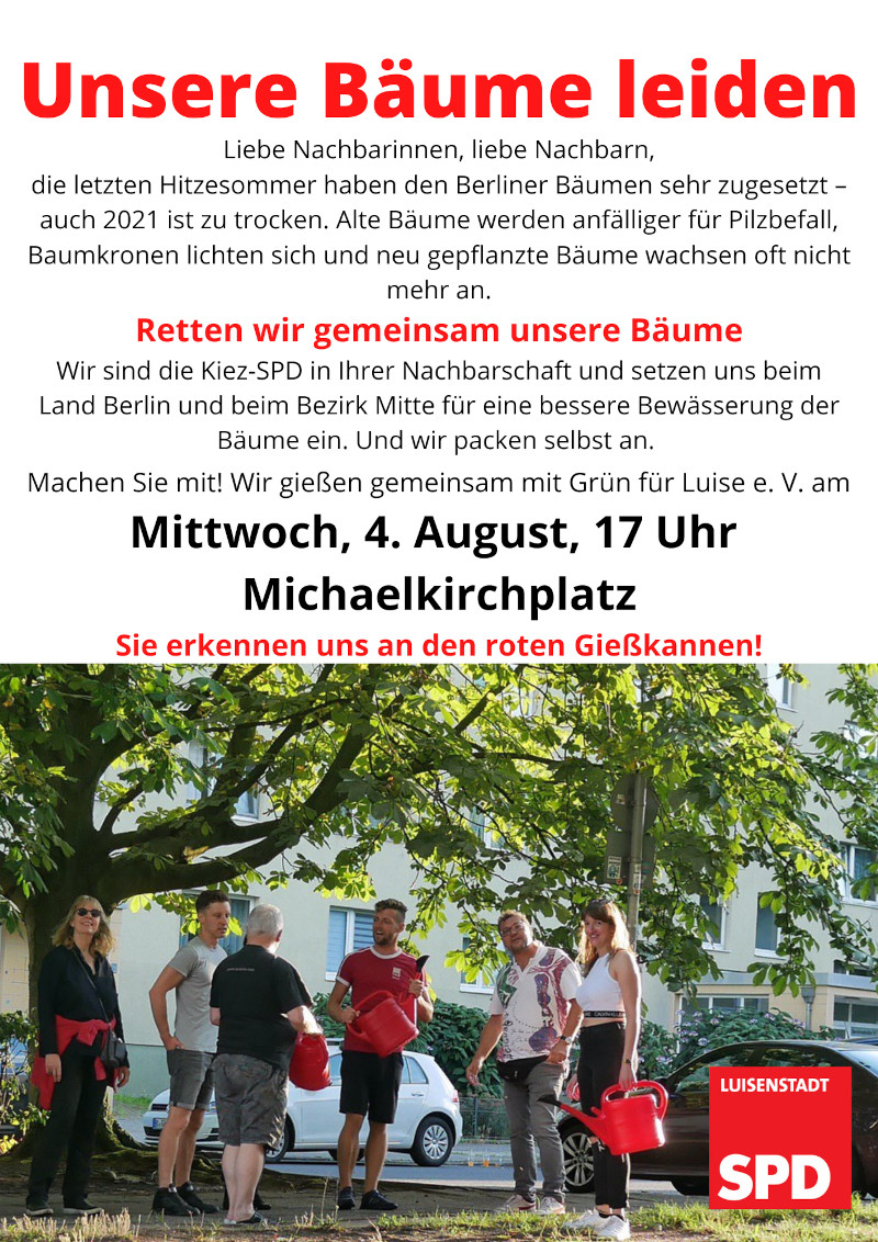 Bäume gießen - am 4. August am Michaelkirchplatz